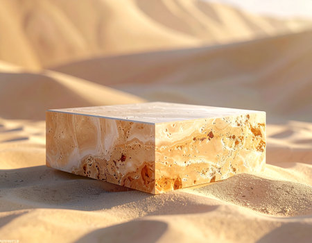Marble podium in the desert. 3d rendering, 3d illustrationの素材