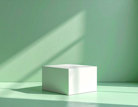 3d rendering of a white cube on a green background with shadowsの素材
