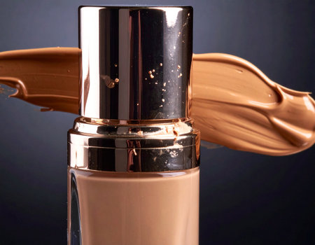 Cosmetic branding, glamour lip gloss and make-up concept - Luxury lipstick and foundation base on black background, make-up and cosmetics product for luxury beauty brand holiday designの素材