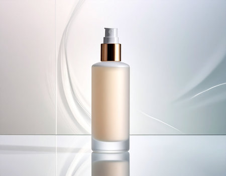 Cosmetic bottle mockup on white background. 3D illustration.の素材