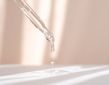 Pipette with drop of oil on white background, closeupの素材