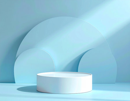 Abstract minimal scene with white podium on blue background. 3d renderの素材