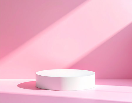 White podium on pink background. 3d render. Abstract minimal scene.の素材