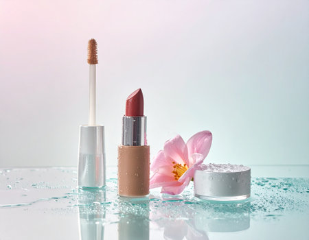 Cosmetic branding, fashion blog cover and girly glamour concept - Cosmetics, makeup products set on glossy backgroundの素材