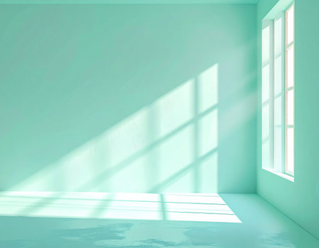Empty room with window and shadow on wall. 3D rendering.の素材