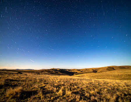 Beautiful starry night sky in the mountains. Long exposure.の素材