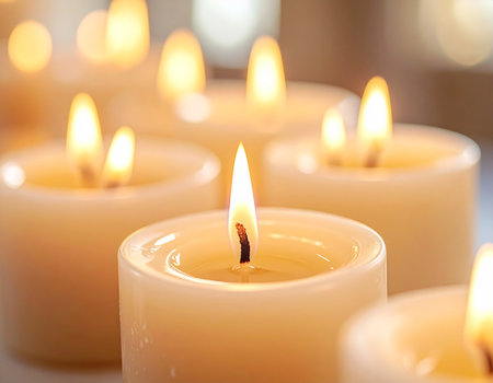 Burning candles in the church, close-up, shallow depth of fieldの素材