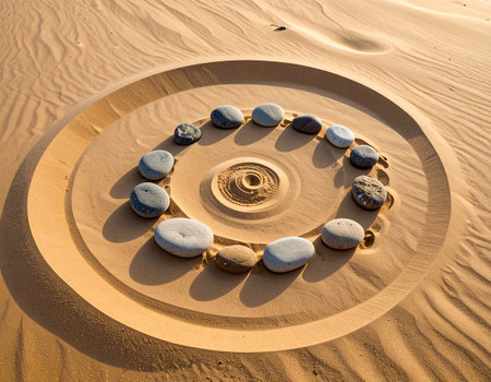 stone circle in the desert of morocco africa sand and rockの素材