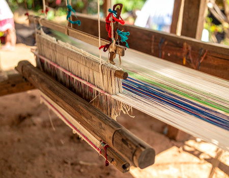 Old loom for weaving silk fabric in thailand, selective focusの素材