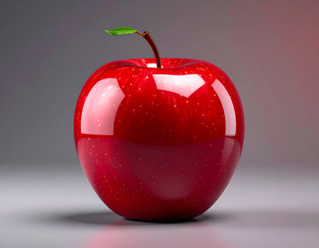 Red apple on a grey background. 3D illustration. High resolution.の素材