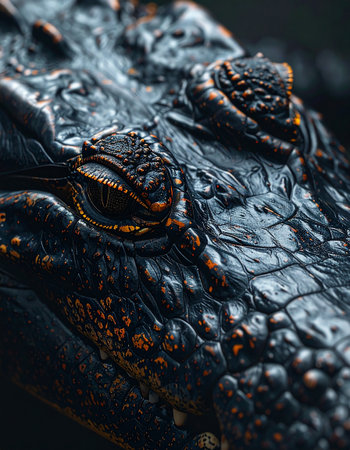 Close up of a crocodile skin. Crocodile head.の素材