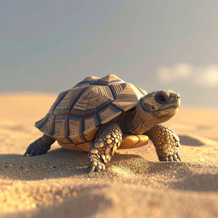 turtle on the sand in the desert. 3d render illustrationの素材