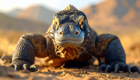 Close up of an iguana on the sand in the desert.の素材