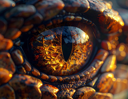 Close-up of the eye of a dragon. Selective focus.の素材