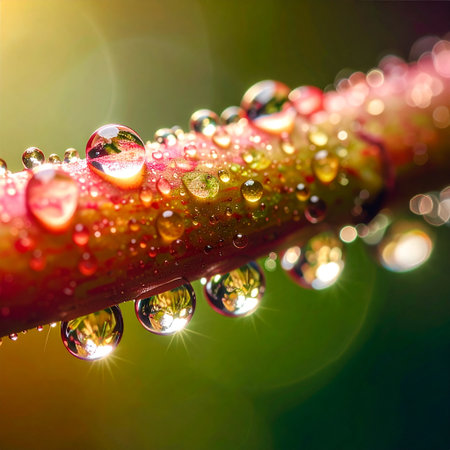 Water drops on a blade of grass with bokeh background.の素材