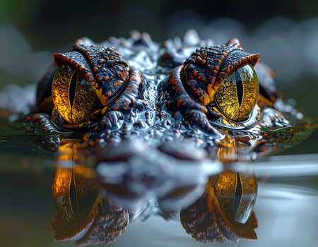 Crocodile with reflection in water. Close-up.の素材