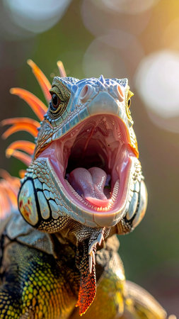 Close up of the head of a green iguana (Iguana iguana)の素材