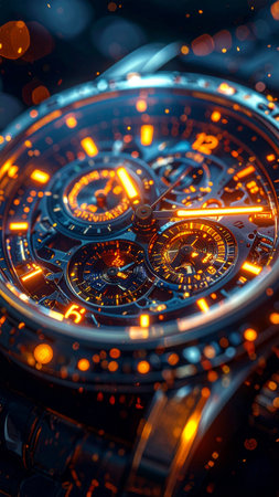 Wristwatch closeup. Luxury wristwatch with orange light.の素材