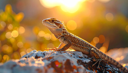 lizard on the rocks in the sun at sunset. close-upの素材