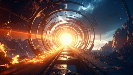 Futuristic tunnel. Futuristic tunnel with light rays. 3D renderingの素材