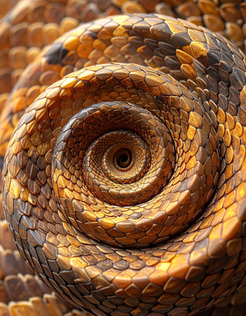 Close-up of the surface of a spiral patterned snake.の素材
