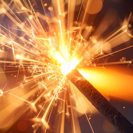 sparks from welding sparks close-up on a dark backgroundの素材