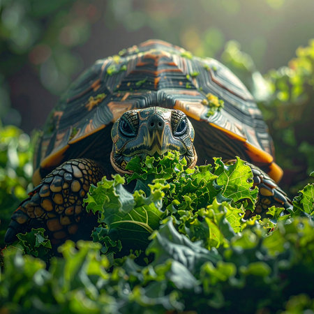 Turtle in the garden. Close-up of a tortoiseの素材
