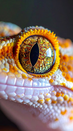Close up view of the eye of a leopard gecko.の素材