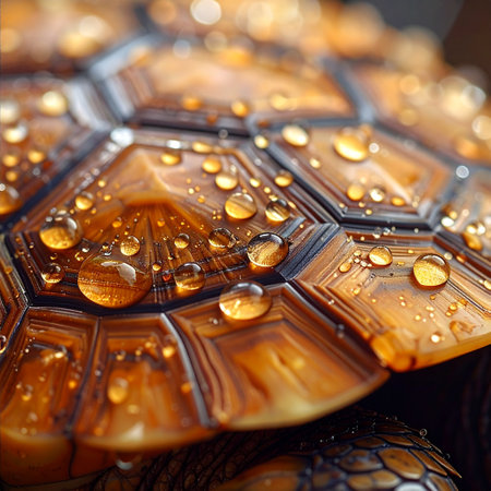 Close up of a turtle shell with water drops on the surface.の素材