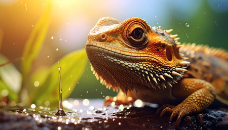 Close up of a bearded chameleon (Pogona vitticeps)の素材