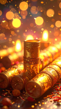 diwali diya with golden color and bokeh backgroundの素材