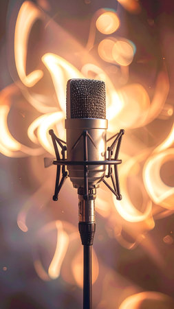 Microphone on a background of fire. The concept of music.の素材