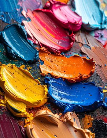 Colorful oil paint on a wooden background close-up macro photographyの素材