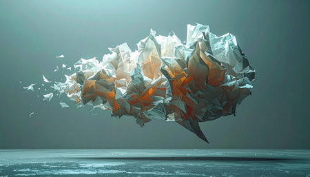 Abstract 3d rendering of chaotic polygonal object. Futuristic background.の素材