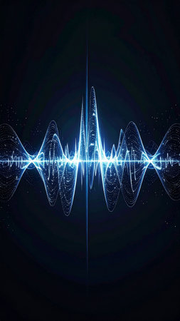 abstract sound wave on a dark background with blue lights, vector illustrationの素材