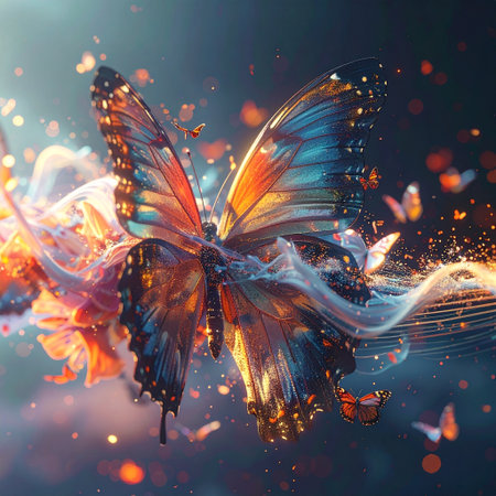 Butterfly in the air. 3d rendering, 3d illustration.の素材