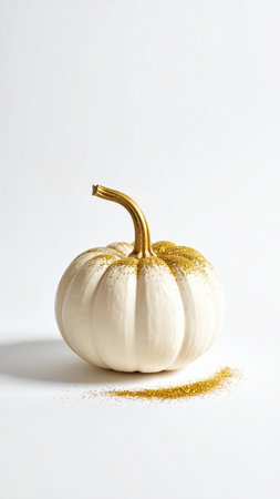 Pumpkin with golden glitter on a white background. Happy Halloweenの素材