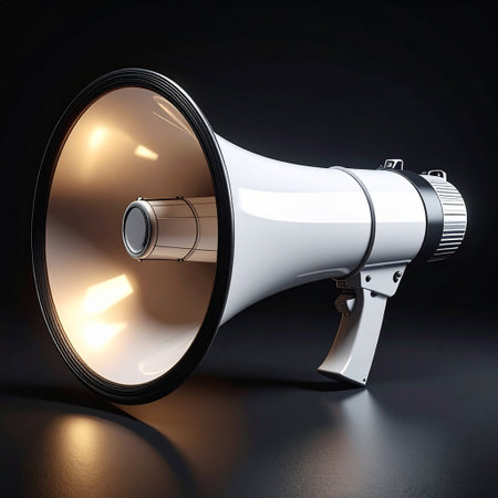 Megaphone on a black background. 3d render illustration.の素材