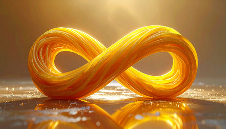 Infinity symbol on a gold background. 3d rendering, 3d illustration.の素材