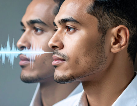 double exposure of young indian business people talking and looking at each otherの素材