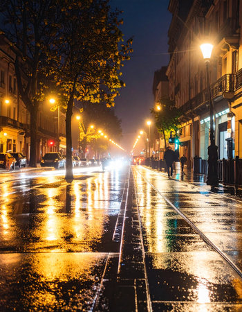 Rainy night in Lisbon, Portugal.の素材
