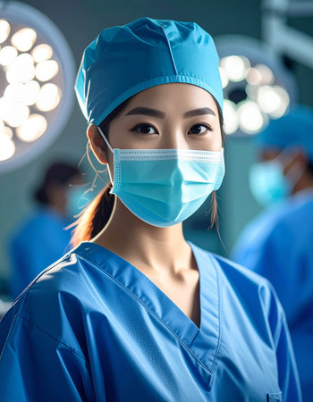 surgeon in operation room take with art lighting and blue filter.の素材