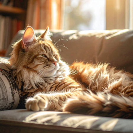 Siberian cat relax on sofa in living room at home.の素材