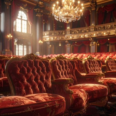 Interior of the theater with red armchairs. 3d renderの素材