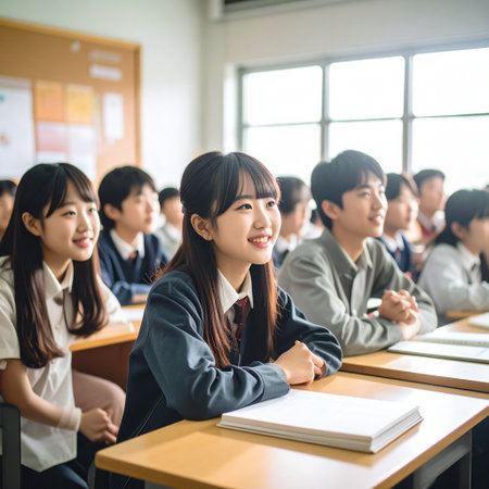 Group of asian high school students sitting in the classroom. Education concept.の素材