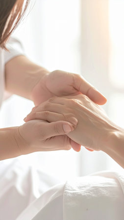 hand massage of woman in beauty salon, close-up, soft focusの素材