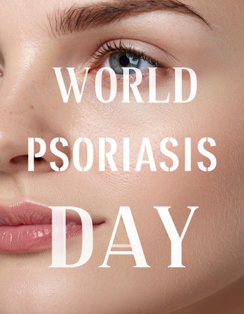 World Psoriasis Day. Close-up portrait of beautiful woman face.の素材