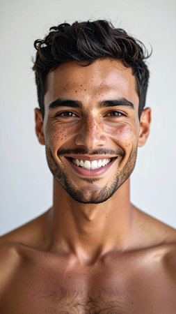 Portrait of a handsome young man smiling and looking at the cameraの素材