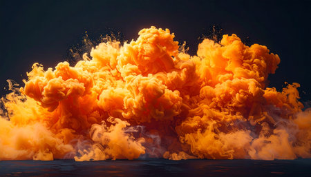 Yellow and orange smoke on a black background. 3d rendering.の素材
