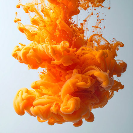 Abstract splash of orange paint isolated on white background. 3d renderの素材